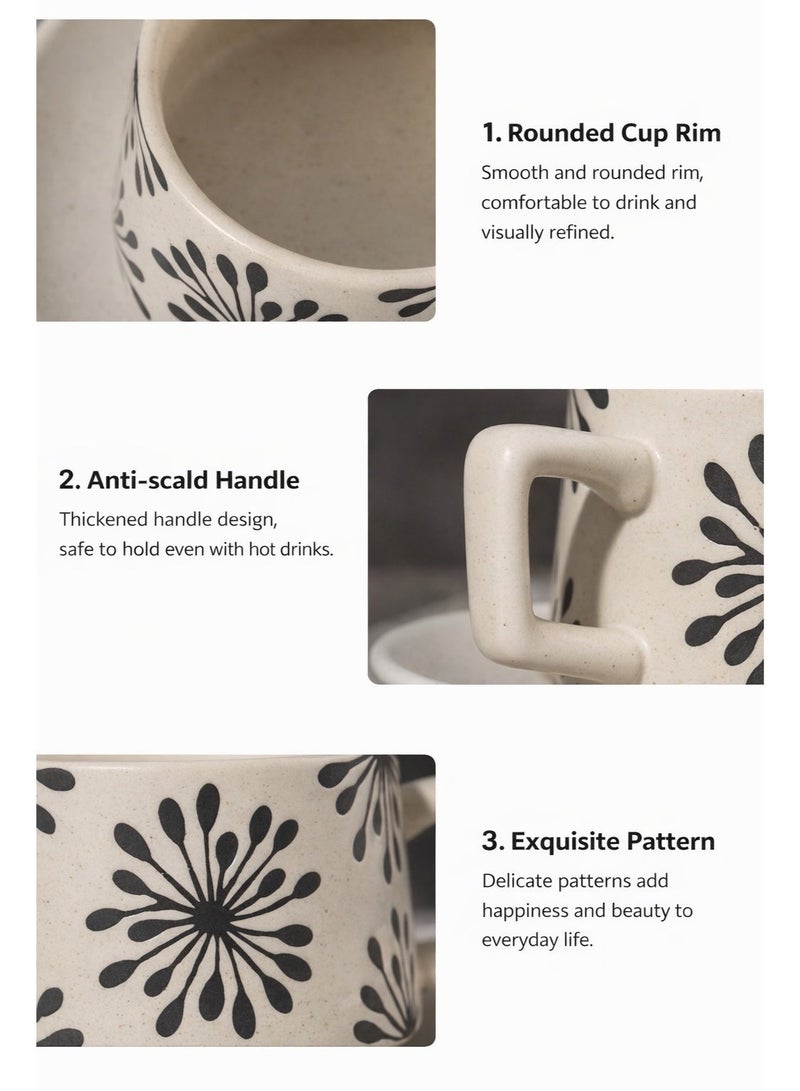 Ceramic Coffee Mug & Saucer Set 280ml Latte Tea Milk Cup Rustic Pottery Style - Image 3